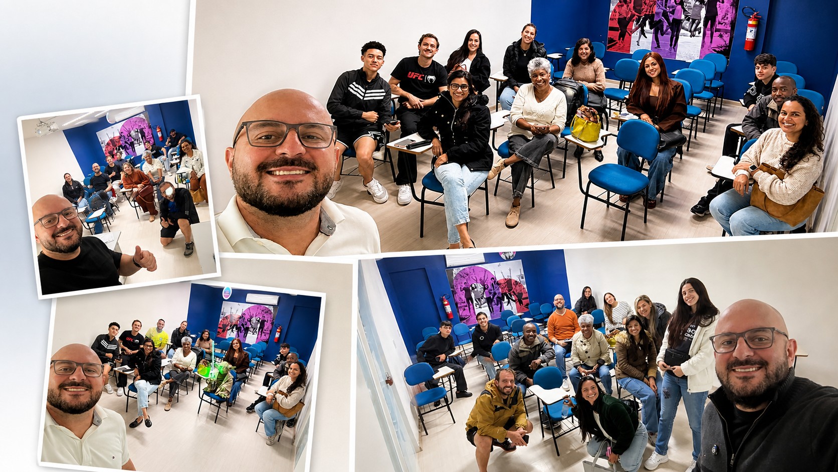 Turma real com Bruno Noronha em sala de aula